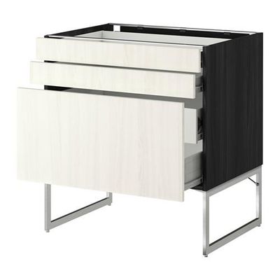 МЕТОД / ФОРВАРА Напольн шкаф 3фронт пнл/2низ/2ср ящ - 80x60x60 см, Росдаль белый ясень, под дерево черный