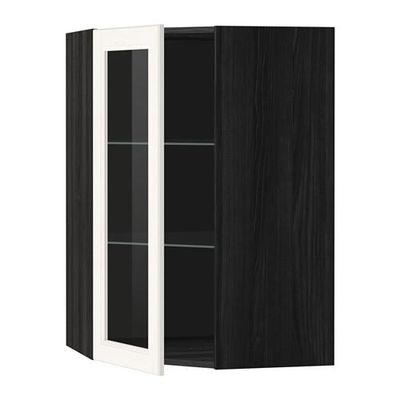 МЕТОД Углов навесн шк с полками/сткл дв - 68x100 см, Лаксарби белый, под дерево черный МЕТОД Углов навесн шк с полками/сткл дв - 68x100 см, Лаксарби белый, под дерево черный