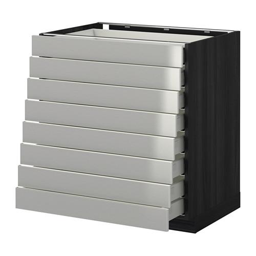 МЕТОД / МАКСИМЕРА Наполн шкаф 8 фронт/8 низк ящиков - под дерево черный, Гревста нержавеющ сталь, 80x60 см