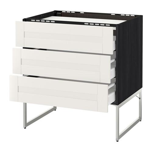 МЕТОД / МАКСИМЕРА Напольн шкаф/3фронт пнл/3ящика - под дерево черный, Сэведаль белый, 80x60x60 см