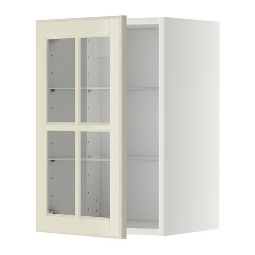 METOD навесной шкаф с полками/стекл дв белый/Будбин белый с оттенком 40x38.9x60 cm