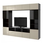 БЕСТО Шкаф для ТВ, комбин/стеклян дверцы - черно-коричневый/Сельсвикен глянцевый/бежевый/дымчатое стекло, направляющие ящика, плавно закр БЕСТО Шкаф для ТВ, комбин/стеклян дверцы - черно-коричневый/Сельсвикен глянцевый/бежевый/дымчатое стекло, направляющие ящика, плавно закр