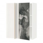 МЕТОД Угловой навесной шкаф с полками - белый, Кальвиа с печатным рисунком, 88x37x100 см
