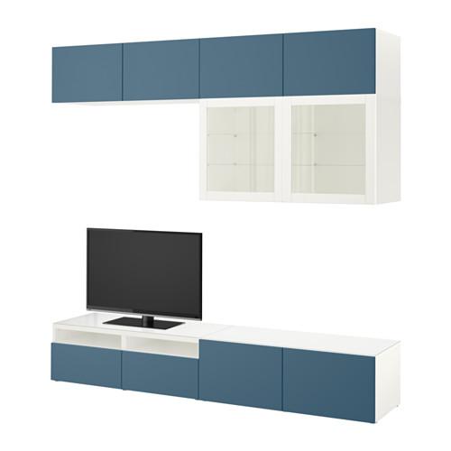 БЕСТО Шкаф для ТВ, комбин/стеклян дверцы - белый Вальвикен/темно-синий прозрачное стекло, направляющие ящика,нажимные БЕСТО Шкаф для ТВ, комбин/стеклян дверцы - белый Вальвикен/темно-синий прозрачное стекло, направляющие ящика,нажимные