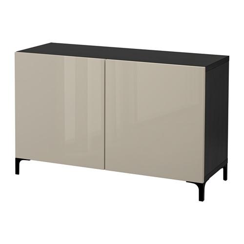 БЕСТО Комбинация для хранения с дверцами - черно-коричневый/Сельсвикен глянцевый/бежевый