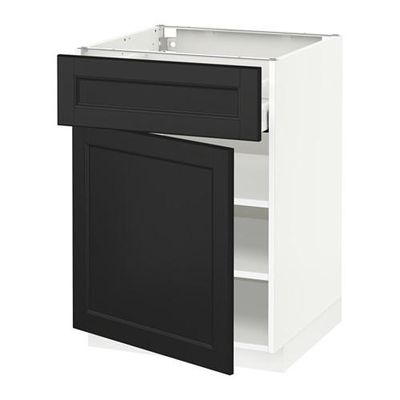 МЕТОД / МАКСИМЕРА Напольный шкаф с ящиком/дверью - 60x60 см, Лаксарби черно-коричневый, белый МЕТОД / МАКСИМЕРА Напольный шкаф с ящиком/дверью - 60x60 см, Лаксарби черно-коричневый, белый