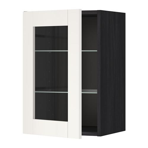 METOD навесной шкаф с полками/стекл дв черный/Сэведаль белый 40x60 см