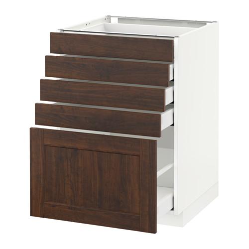 МЕТОД / МАКСИМЕРА Напольный шкаф с 5 ящиками - белый, Эдсерум под дерево коричневый, 60x60 см