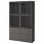 БЕСТО Комбинация д/хранения+стекл дверц - черно-коричневый Грундсвикен/темно-серый прозрачное стекло, направляющие ящика, плавно закр