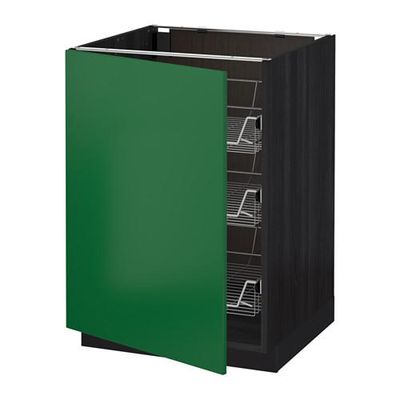 МЕТОД Напольный шкаф с проволочн ящиками - 60x60 см, Флэди зеленый, под дерево черный