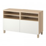 БЕСТО Тумба под ТВ, с дверцами - под беленый дуб/Лаппвикен белый