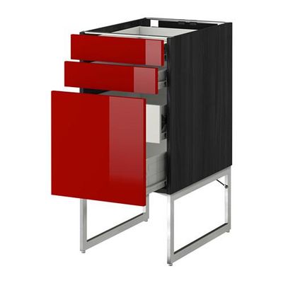 МЕТОД / ФОРВАРА Напольн шкаф 3фронт пнл/2низ/2ср ящ - 40x60x60 см, Рингульт глянцевый красный, под дерево черный МЕТОД / ФОРВАРА Напольн шкаф 3фронт пнл/2низ/2ср ящ - 40x60x60 см, Рингульт глянцевый красный, под дерево черный
