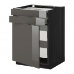 МЕТОД / ФОРВАРА Нплн шк двр/2фрнт/2нзк/2срд ящ - под дерево черный, Рингульт глянцевый серый, 60x60 см