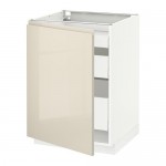 МЕТОД / МАКСИМЕРА Напольный шкаф с 1двр/3ящ - белый, Воксторп глянцевый светло-бежевый, 60x60 см