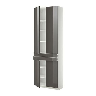 МЕТОД / ФОРВАРА Высокий шкаф+полки/2 ящика/4 дверцы - Рингульт глянцевый серый, белый МЕТОД / ФОРВАРА Высокий шкаф+полки/2 ящика/4 дверцы - Рингульт глянцевый серый, белый