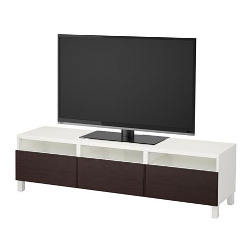 БЕСТО Тумба д/ТВ с ящиками - белый/Инвикен черно-коричневый, направляющие ящика, плавно закр БЕСТО Тумба д/ТВ с ящиками - белый/Инвикен черно-коричневый, направляющие ящика, плавно закр