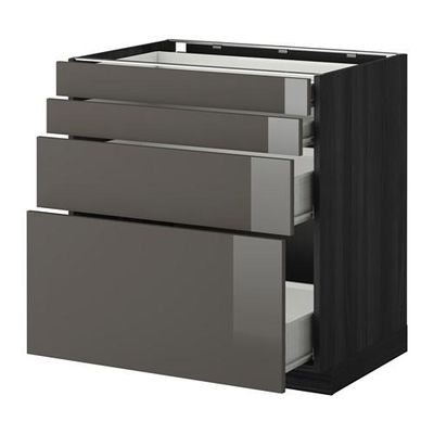 МЕТОД / ФОРВАРА Напольн шкаф 4 фронт панели/4 ящика - 80x60 см, Рингульт глянцевый серый, под дерево черный МЕТОД / ФОРВАРА Напольн шкаф 4 фронт панели/4 ящика - 80x60 см, Рингульт глянцевый серый, под дерево черный