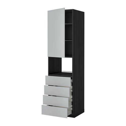 МЕТОД / МАКСИМЕРА Высок шкаф д/духовки/дверца/4ящика - 60x60x220 см, Веддинге серый, под дерево черный