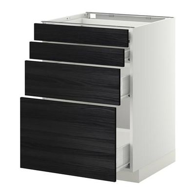 МЕТОД / ФОРВАРА Напольн шкаф 4 фронт панели/4 ящика - 60x60 см, Тингсрид под дерево черный, белый