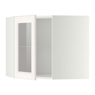 МЕТОД Углов навесн шк с полками/сткл дв - 68x60 см, Лаксарби белый, белый