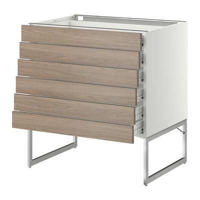 МЕТОД / ФОРВАРА Напольн шкаф 6фронт пнл/6 низ ящ - 80x60x60 см, Брокхульт под грецкий орех светло-серый, белый