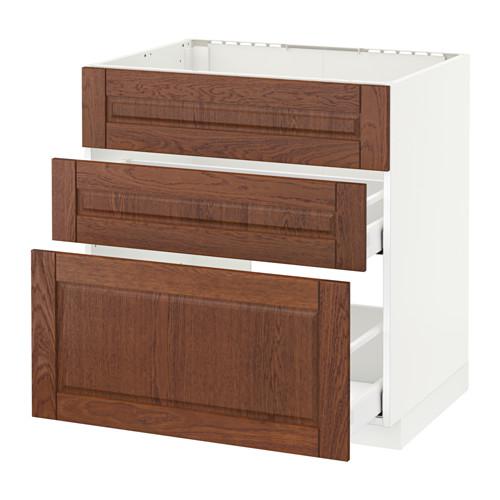 МЕТОД / МАКСИМЕРА Напольн шк п-мойку+3фрнт пнл/2ящ - белый, Филипстад коричневый, 80x60 см