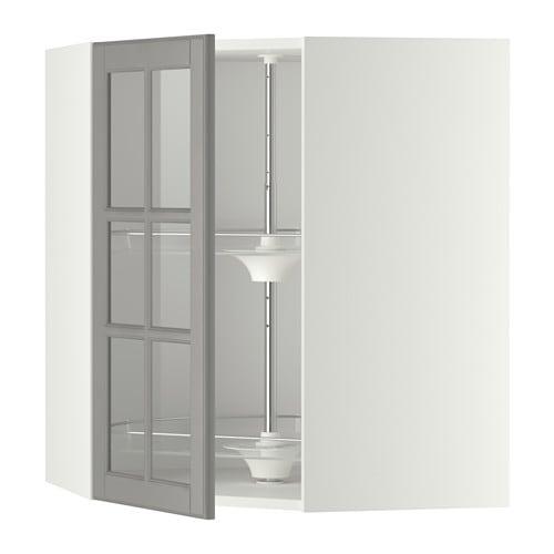 МЕТОД Углов навесн шк с врщ скц/сткл дв - белый, Будбин серый, 68x80 см