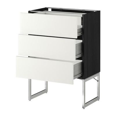 МЕТОД / ФОРВАРА Напольн шкаф 3фронт пнл/2низ/2ср ящ - 60x37x60 см, Хэггеби белый, под дерево черный