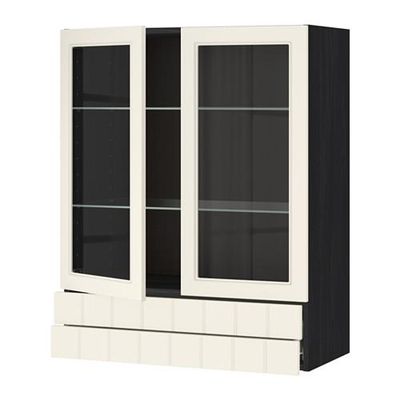 МЕТОД / ФОРВАРА Навесной шкаф/2 стек дв/2 ящика - 80x100 см, Хитарп белый с оттенком, под дерево черный