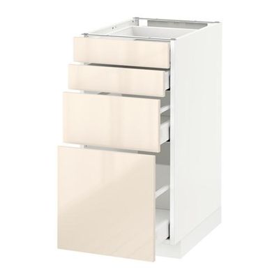 МЕТОД / МАКСИМЕРА Напольн шкаф 4 фронт панели/4 ящика - 40x60 см, Рингульт глянцевый кремовый, белый