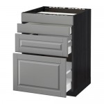 МЕТОД / МАКСИМЕРА Нап шкаф д/духовки/4фасада/3ящика - под дерево черный, Будбин серый, 60x60 см