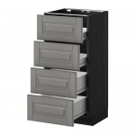 МЕТОД / ФОРВАРА Напольн шкаф 4 фронт панели/4 ящика - под дерево черный, Будбин серый, 40x37 см