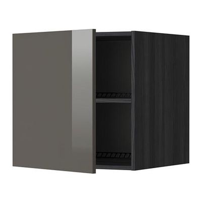 МЕТОД Верх шкаф на холодильн/морозильн - 60x60 см, Рингульт глянцевый серый, под дерево черный