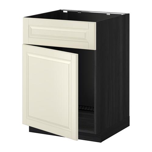 МЕТОД Напольный шкаф п-мойку с дв/фр пнл - под дерево черный, Будбин белый с оттенком МЕТОД Напольный шкаф п-мойку с дв/фр пнл - под дерево черный, Будбин белый с оттенком