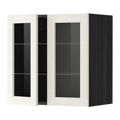 МЕТОД Навесной шкаф с полками/2 стекл дв - 60x60 см, Росдаль белый ясень, под дерево черный МЕТОД Навесной шкаф с полками/2 стекл дв - 60x60 см, Росдаль белый ясень, под дерево черный