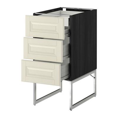 МЕТОД / ФОРВАРА Напольн шкаф 3фронт пнл/2низ/2ср ящ - 40x60x60 см, Будбин белый с оттенком, под дерево черный