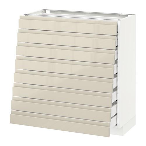 МЕТОД / МАКСИМЕРА Наполн шкаф 8 фронт/8 низк ящиков - белый, Воксторп глянцевый светло-бежевый, 80x37 см МЕТОД / МАКСИМЕРА Наполн шкаф 8 фронт/8 низк ящиков - белый, Воксторп глянцевый светло-бежевый, 80x37 см