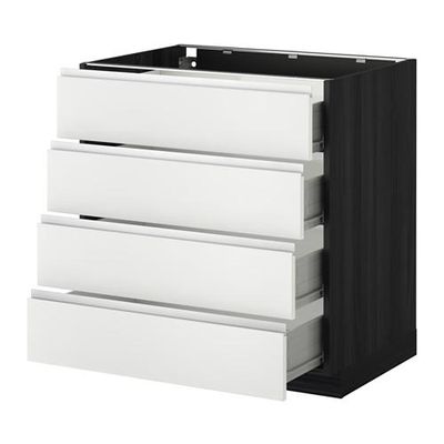 МЕТОД / ФОРВАРА Напольн шкаф 4 фронт панели/4 ящика - 80x60 см, Нодста белый/алюминий, под дерево черный МЕТОД / ФОРВАРА Напольн шкаф 4 фронт панели/4 ящика - 80x60 см, Нодста белый/алюминий, под дерево черный