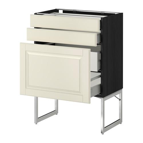 МЕТОД / МАКСИМЕРА Напольн шкаф 3фронт пнл/2низ/2ср ящ - под дерево черный, Будбин белый с оттенком, 60x37x60 см МЕТОД / МАКСИМЕРА Напольн шкаф 3фронт пнл/2низ/2ср ящ - под дерево черный, Будбин белый с оттенком, 60x37x60 см