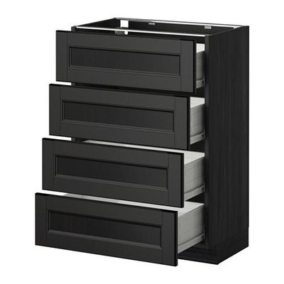 МЕТОД / ФОРВАРА Напольн шкаф 4 фронт панели/4 ящика - 60x37 см, Лаксарби черно-коричневый, под дерево черный МЕТОД / ФОРВАРА Напольн шкаф 4 фронт панели/4 ящика - 60x37 см, Лаксарби черно-коричневый, под дерево черный