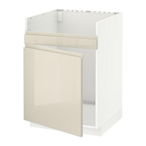 МЕТОД Напольный шкаф для мойки ХАВСЕН - белый, Воксторп глянцевый светло-бежевый