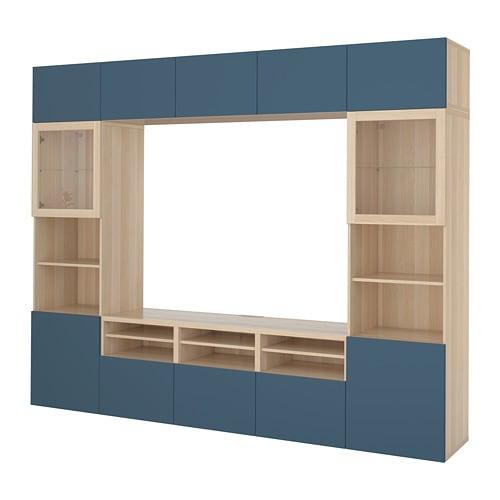 БЕСТО Шкаф для ТВ, комбин/стеклян дверцы - под беленый дуб Вальвикен/темно-синий прозрачное стекло, направляющие ящика, плавно закр БЕСТО Шкаф для ТВ, комбин/стеклян дверцы - под беленый дуб Вальвикен/темно-синий прозрачное стекло, направляющие ящика, плавно закр