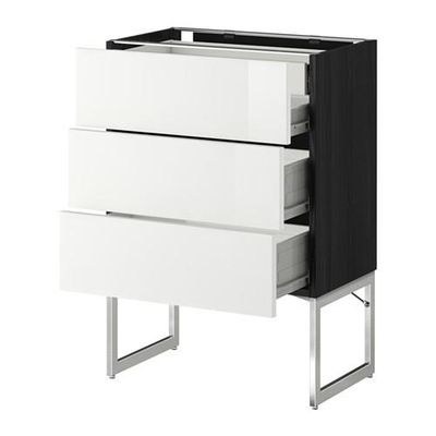 МЕТОД / ФОРВАРА Напольн шкаф 3фронт пнл/2низ/2ср ящ - 60x37x60 см, Рингульт глянцевый белый, под дерево черный МЕТОД / ФОРВАРА Напольн шкаф 3фронт пнл/2низ/2ср ящ - 60x37x60 см, Рингульт глянцевый белый, под дерево черный