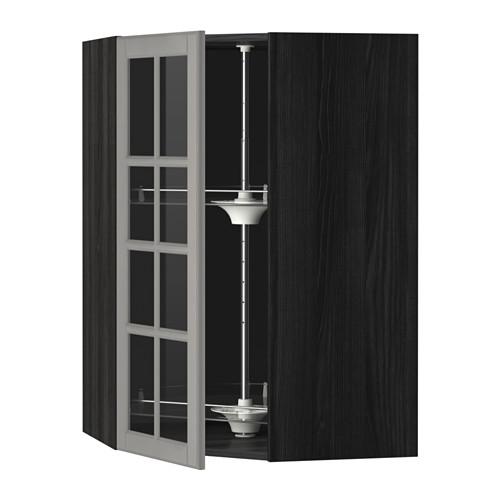 МЕТОД Углов навесн шк с врщ скц/сткл дв - под дерево черный, Будбин серый, 68x100 см