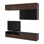 БЕСТО Шкаф для ТВ, комбин/стеклян дверцы - черно-коричневый/Сельсвикен глянцевый/коричневый дымчат стекло, направляющие ящика, плавно закр БЕСТО Шкаф для ТВ, комбин/стеклян дверцы - черно-коричневый/Сельсвикен глянцевый/коричневый дымчат стекло, направляющие ящика, плавно закр