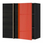 МЕТОД Угловой навесной шкаф с полками - под дерево черный, Ерста глянцевый оранжевый, 88x37x80 см