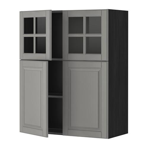 МЕТОД Навесной шкаф/полки/2дв/2стек дв - под дерево черный, Будбин серый