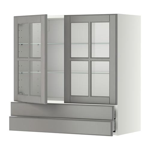 МЕТОД / МАКСИМЕРА Навесной шкаф/2 стек дв/2 ящика - белый, Будбин серый, 80x80 см