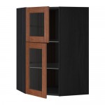 МЕТОД Углов навесной шкаф+полки/2 сткл дв - под дерево черный, Филипстад коричневый