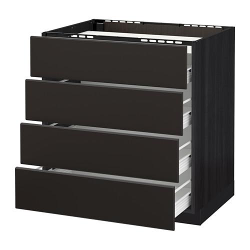 МЕТОД / ФОРВАРА Напольн шкаф/4фронт пнл/4ящика - под дерево черный, Кунгсбакка антрацит, 80x60 см
